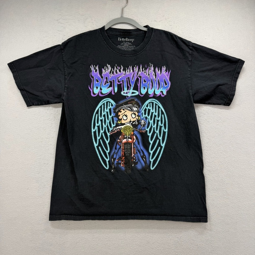 Betty Boop T Shirt Mens Medium M Black Motorcycle Biker Angel Wings Graphic Tee